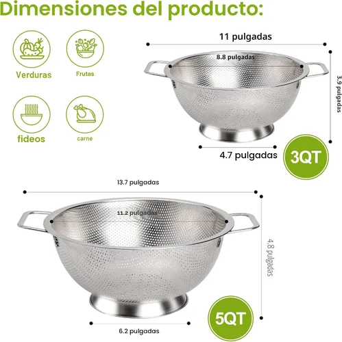 Miniatura 2 de Gulex Colador de acero inoxidable de 3 cuartos, colador para alimentos de cocina, apto para lavavajillas