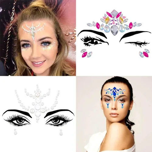 Miniatura 2 de Joyas de cara de diamantes de imitación, gemas de cara de sirena con purpurina de ojos de cristal, calcomanías de piedra para rave, fiesta