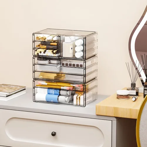 Miniatura 2 de Yieach Paquete de 3 cajones de almacenamiento transparentes con 10 cajones, organizador de cajones de acrílico grande apilable de 11.1 pulgadas