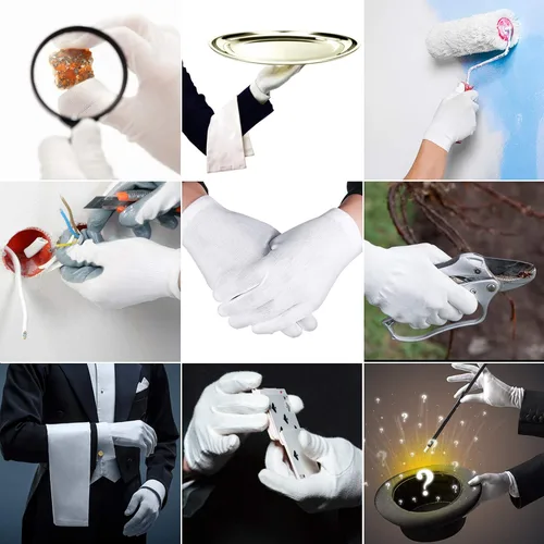 Miniatura 3 de Zhehao 48 guantes de algodón blanco suaves y elásticos de gran tamaño, guantes de algodón de trabajo, joyería de moneda, inspección de plata, forro