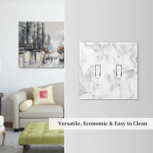 Miniatura 7 de Cubierta decorativa de interruptor de luz de mármol blanco y gris, placa frontal de plástico de 2 bandas para decoración de baño, hogar, dormitorio