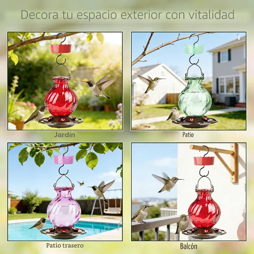 Miniatura 7 de Auslar - Comedero para colibríes, de vidrio de 26 onzas, para colgar en exteriores, a prueba de hormigas y abejas, foso de hormigas y 5 puertos
