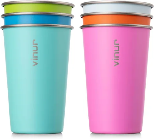 Miniatura 9 de VINUR Paquete de 4 vasos de acero inoxidable de 16 onzas, vasos apilables de metal para viajes, campamento, exteriores