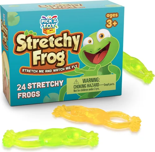 PICK A TOY Slingshot Frog - Juego de 24 juguetes adhesivos que tiras en la pared, juguete elástico para escalar la pared, relleno de calcetines de
