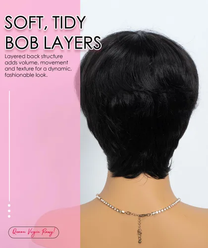 Miniatura 4 de QUEEN VIRGIN REMY QVR Pixie Cut Wig Human Hair Wigs with Bangs Short Wigs for Black Women Human Hair Different Style Pixie Wig for Daily Wear Black