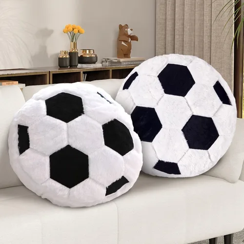 2 cojines de fútbol redondos de felpa, almohada realista de pelota de fútbol para sofá dormitorio, almohada suave y esponjosa para decoración