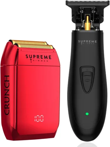 Supreme Trimmer Recortadora T-Shaper DLC 2 en 1 y Afeitadora de Lámina Crunch | Maquinilla de Afeitar Eléctrica STF602 y Recortadora de Barba ST5206