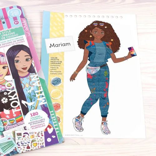 Miniatura 4 de Make It Real Cuaderno de bocetos de diseño de moda: estilo urbano - Libro para colorear con diseño de moda inspirador para niñas - Incluye cuaderno