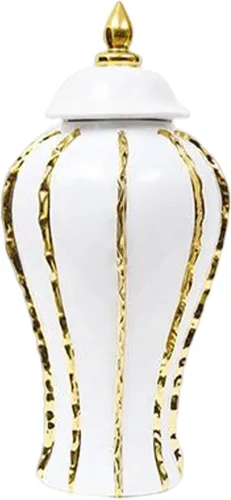 Gralara Jarrón de porcelana de jengibre, jarrón de cerámica tradicional de 12 pulgadas, tarro decorativo para bodas, colección, oficina, escritorio,