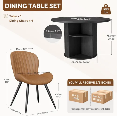 Miniatura 7 de Miereirl Juego de mesa y sillas de comedor moderno redondo, con una mesa de comedor de madera equipada con compartimentos de almacenamiento