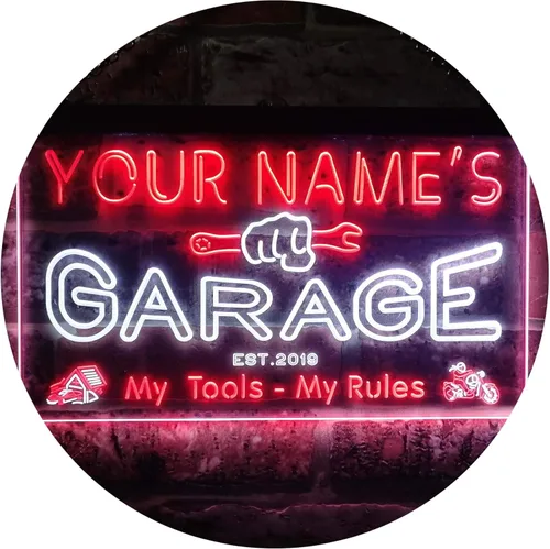 Miniatura 33 de ADVPRO personalizado: tu nombre, año de fundación, tema de garaje, cueva para hombres. Decoración con luz de neón LED de doble color, verde y Verde