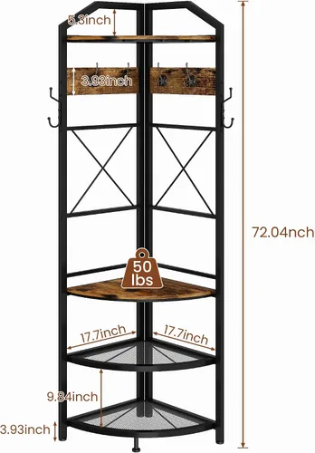 Miniatura 7 de Perchero esquinero con almacenamiento, árbol de entrada con banco y 10 ganchos de metal, perchero independiente para ropa y zapatos, organizador