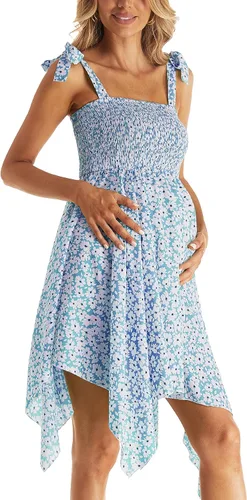 Miniatura 4 de Vestido de maternidad floral sin mangas, cuello cuadrado, dobladillo irregular, vestido de baby shower