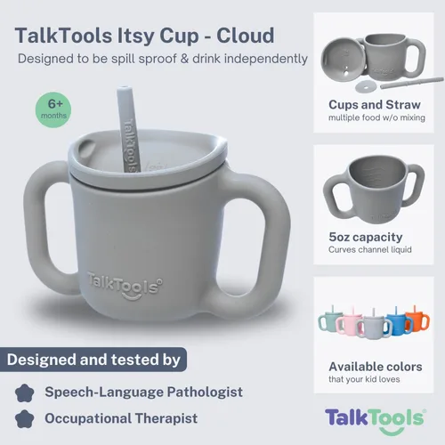 Miniatura 3 de TalkTools ITSY - Taza de entrenamiento de silicona para bebé, mini taza con popote para bebé, antifugas, a prueba de derrames y sin BPA, con Nube