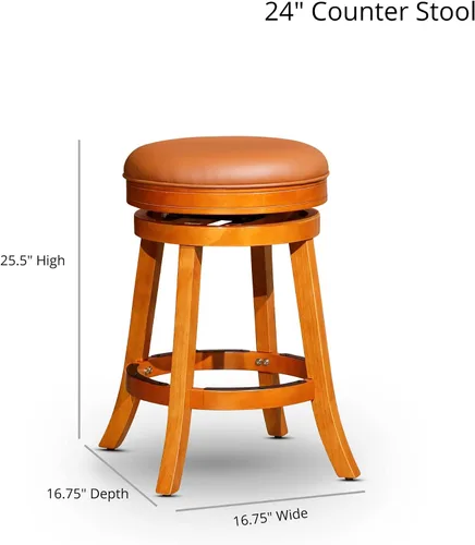 Miniatura 2 de DTY Indoor Living Creede - Taburetes de altura de mostrador de 26 pulgadas, giratorios sin espalda, acabado cereza con asiento de cuero de hueso
