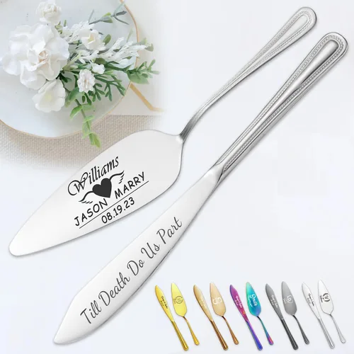 Juego personalizado de corte de pasteles para boda, servidor de pastel de boda grabado gratis, cuchillo de pastel de acero inoxidable y juego de