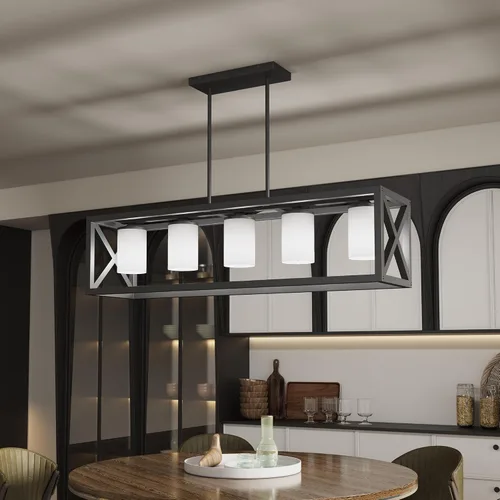 Miniatura 13 de Lámpara de comedor de granja – Iluminación de isla de cocina de 4 luces con altura ajustable y metal grueso para comedor sobre mesa, candelabros