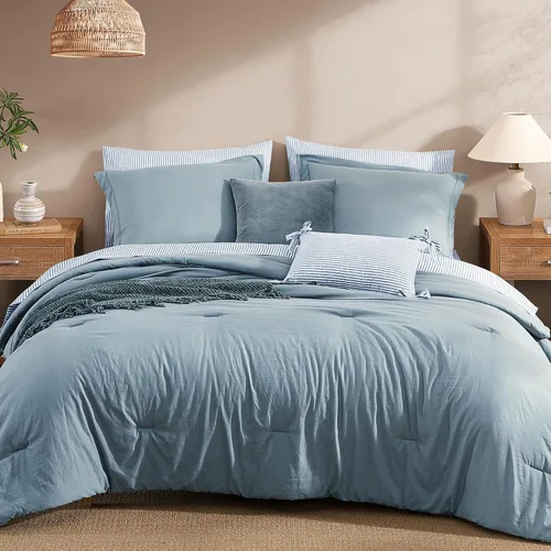 Miniatura 12 de Monbix Juego de Edredón de Tamaño Completo - 7 Piezas Verde Oliva Prelavado Ropa de Cama en una Bolsa Juegos de Ropa de Cama Completos