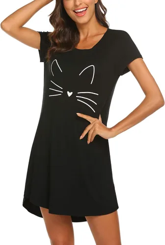 Miniatura 4 de Hotouch - Camisas de noche, camisones con lindo cuello redondo y manga corta, suaves, estampados, tallas XS-XXL, para mujeres