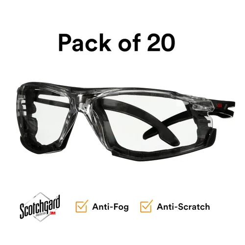 Miniatura 2 de 3M Gafas de seguridad, SecureFit Serie 500, paquete de 20, ANSI Z87, patillas de trinquete ajustables, gafas protectoras deportivas, lentes