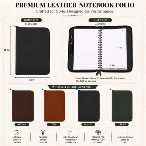 Miniatura 3 de Funda de cuero de grano completo resistente (8.5 x 11 pulgadas), recargable Cahier XXL, cuaderno en espiral recargable (8.5 x 11 pulgadas), funda