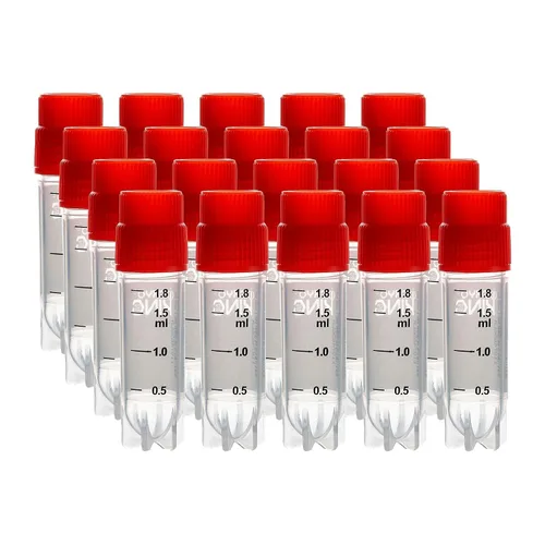 Miniatura 45 de Cryoviales de 0.0 fl oz, 25Pcs Cryotubes con código de barras lateral, frascos de esterilización con rosca externa, tubos de muestra con tapas Azul