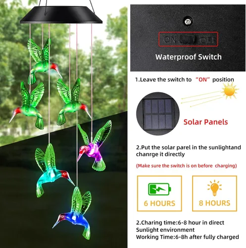 Miniatura 5 de Regalos para mamá de hija, hijo, esposo, campanillas de viento LED solares de colibrí para interiores y exteriores, el mejor regalo para el día