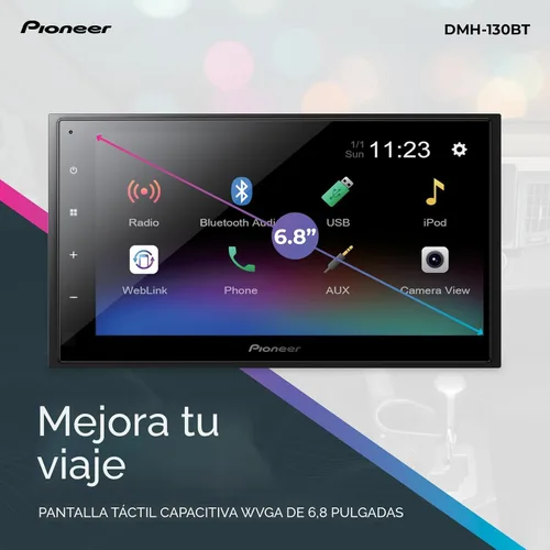 Miniatura 2 de Pioneer DMH-130BT 6.8" Pantalla táctil resistiva, Doble Din – Bluetooth, Cámara de respaldo, USB, FLAC, Radio AM/FM, Chasis corto, Salida de 50W x