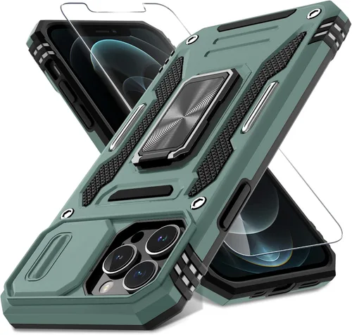 Miniatura 12 de DEERLAMN Funda para iPhone 13 Pro Max con cubierta deslizante para cámara + protector de pantalla (1 unidad), anillo giratorio con soporte de grado
