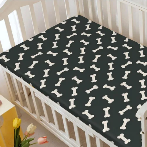 Miniatura 3 de Sábanas bajeras ajustables para cuna con temática de hueso de perro, sábanas portátiles para minicuna suaves y transpirables, sábana para colchón