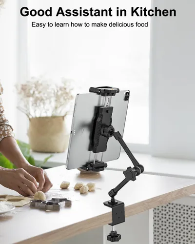 Miniatura 4 de Soporte de tableta para debajo del gabinete para cocina, abrazadera grande, compatible con funda gruesa, soporte de tableta para estante