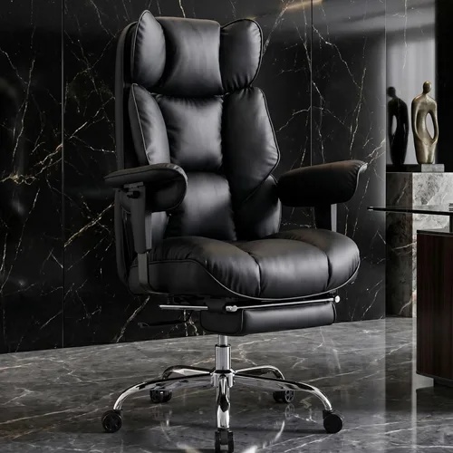 Efomao Silla de oficina grande y alta de 400 libras, silla de escritorio reclinable resistente con reposapiés, silla ejecutiva de piel sintética con