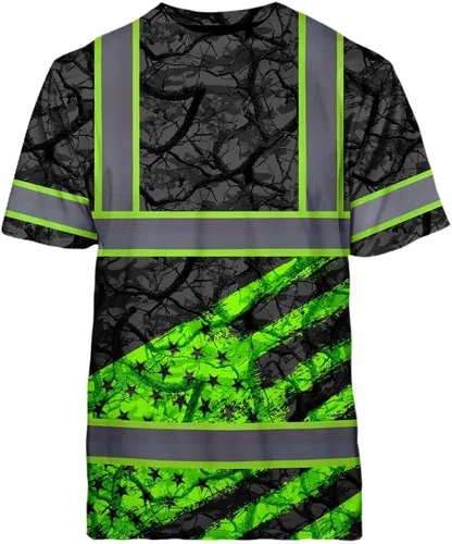Miniatura 27 de Camisa de alta visibilidad de calavera con bandera de Estados Unidos para hombres, camisas de seguridad con nombre personalizado, ropa de trabajo