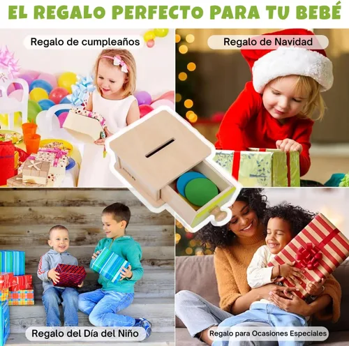 Miniatura 8 de Adena Montessori Caja de monedas, caja de permanencia para monedas de bebé de 1 año, juguetes de desarrollo de bolas de madera para bebés de 6 a 12