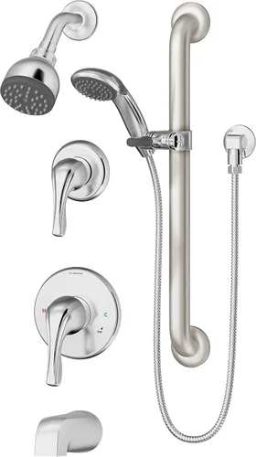 Symmons 9606-PLR-1.5-TRM Origins - Bañera de 2 manijas y 1 regadera con 1 rociador de ducha de mano en cromo pulido (válvulas no incluidas)