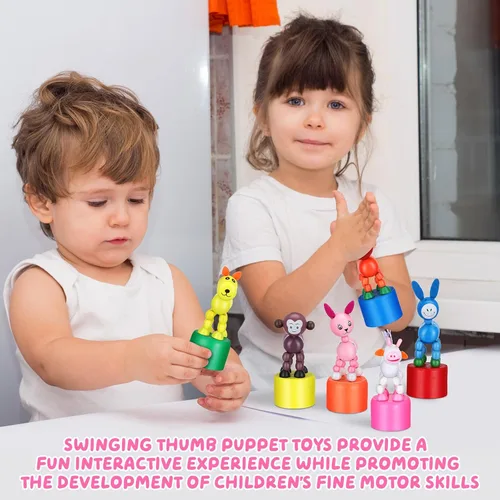 Miniatura 5 de NUOBESTY Juguetes de madera para niños, marionetas de dedo pulgar para niños, figuras de animales, recuerdos de fiesta, base de prensa, juguete