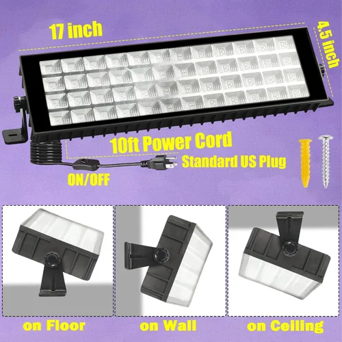 Miniatura 7 de Luz negra de 120 W, barra de luz negra LED con cable de 10 pies, brilla en la oscuridad, para fiesta brillante, decoración de neón, pintura