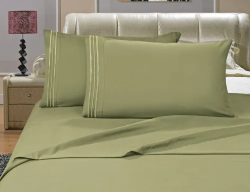 Elegance Linen Sin arrugas, juego de sábanas de 1500 hilos, tamaño California King, tejido suave y sedoso, 4 piezas, bolsillo profundo de hasta 16