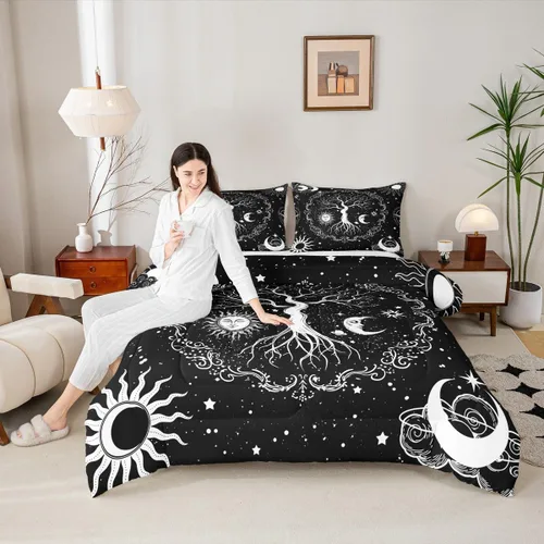 Miniatura 2 de Erosebridal Juego de ropa de cama con diseño de árbol de la vida, juego de edredón de sol y luna, ropa de cama gótica bohemia tamaño individual, 2