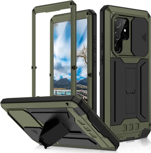 Miniatura 10 de MIYI - Funda protectora rígida para Samsung Galaxy S22 Ultra 5G, aluminio para exteriores, de metal Gorilla Glass a prueba de golpes, militar