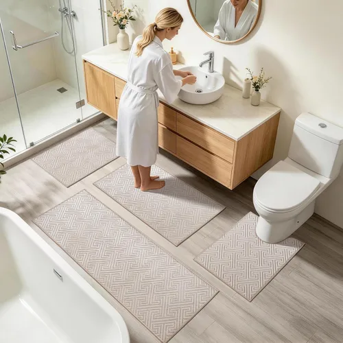 Miniatura 9 de YIHOUSE Beige Bathroom Rugs 17"x24", Quick Dry Non Slip Bath Rug, Absorbent Machine Washable Thin Bath Mat for Restroom Floor Tub Laundry Room Home