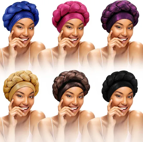 Miniatura 9 de 6 unidades de turbante africano para mujeres negras, gorro trenzado elástico africano para el cabello trenzado
