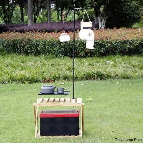 Miniatura 5 de Soporte para linterna de campamento, aleación de aluminio, colgador de lámpara plegable con bolsa de almacenamiento, poste de lámpara plegable