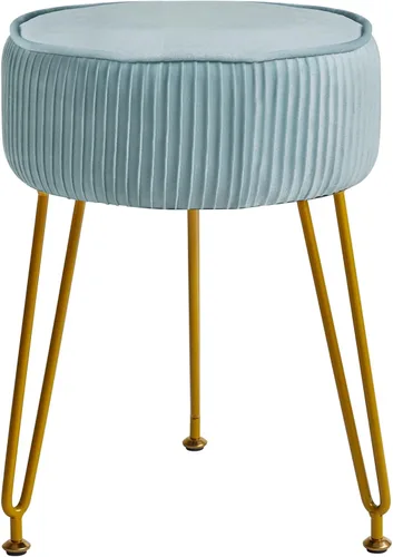 Miniatura 13 de IBUYKE Reposapiés Otomano Redondo de Terciopelo, Taburete de Tocador de Maquillaje Mesa Auxiliar, Asiento de Mesa de Tocador de Terciopelo, Taburete