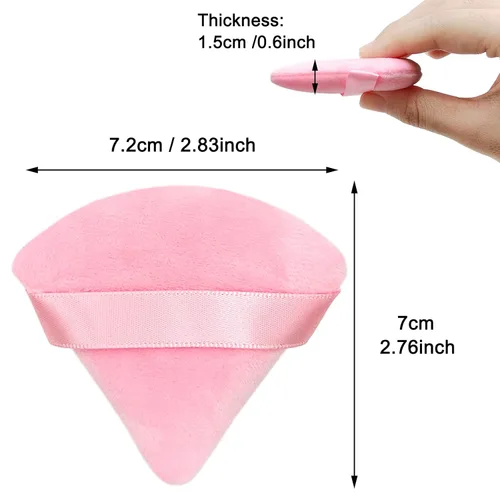 Miniatura 2 de 12 bolsas de polvo cosmético rosa, 2.76 pulgadas, portátil, suave, esponja, para la cara, soplo de terciopelo triangular con asa de cinta para polvo