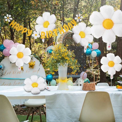 Miniatura 7 de Juego de 10 globos de margarita, pancartas de decoración de ducha, decoraciones de feliz cumpleaños, banderines de fieltro para niñas y niños