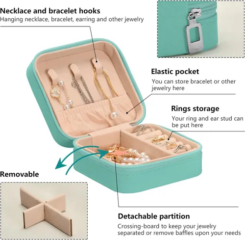 Miniatura 4 de Joyero de viaje pequeño pequeño organizador de joyas para anillos, aretes, collares, niñas, mujeres, hombres, mujeres afroamericanas
