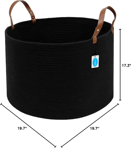 Miniatura 10 de Casaphoria Cesta de cuerda de algodón XXXL para sala de estar, cesta de almacenamiento tejida con asa larga para mantas, toallas y almohadas, cesta