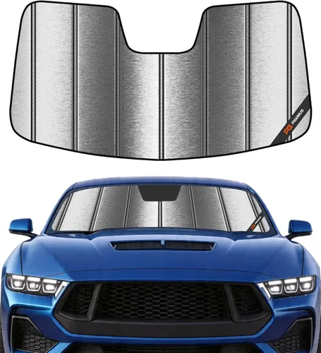 Miniatura 24 de Protección solar para parabrisas Pigenius para Ford Mustang 2015-2023 sin cámara montada en el espejo retrovisor - Metálico Plateado metálica