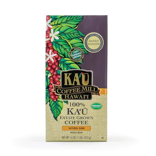 Café Ka'u en grano entero oscuro natural (16 onzas), café 100% hawaiano galardonado por Ka`u Coffee Mill